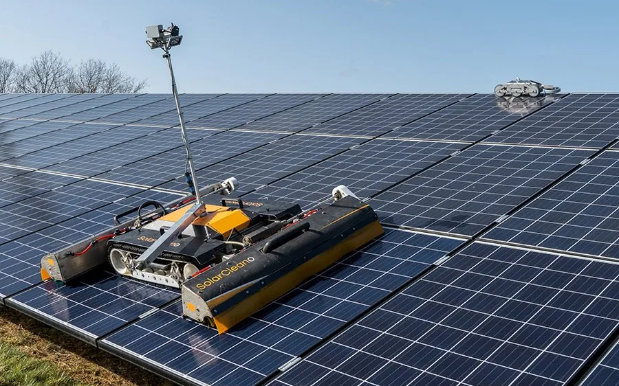 A cleaning robot on a solar array