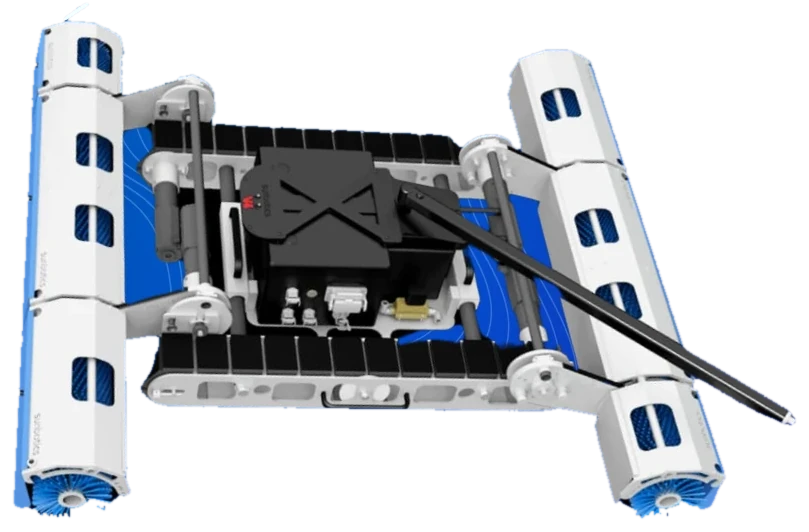 A-Bot autonomous solar cleaning robot with twin counter-rotating brush rollers on a tracked chassis